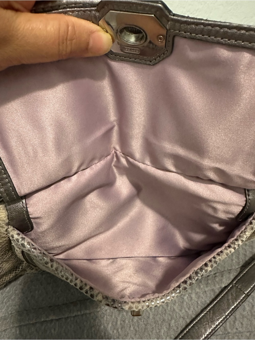 Coach Campbell Snakeskin Embossed Leather Larger Satchel with Top Handles - Picture 7 of 16